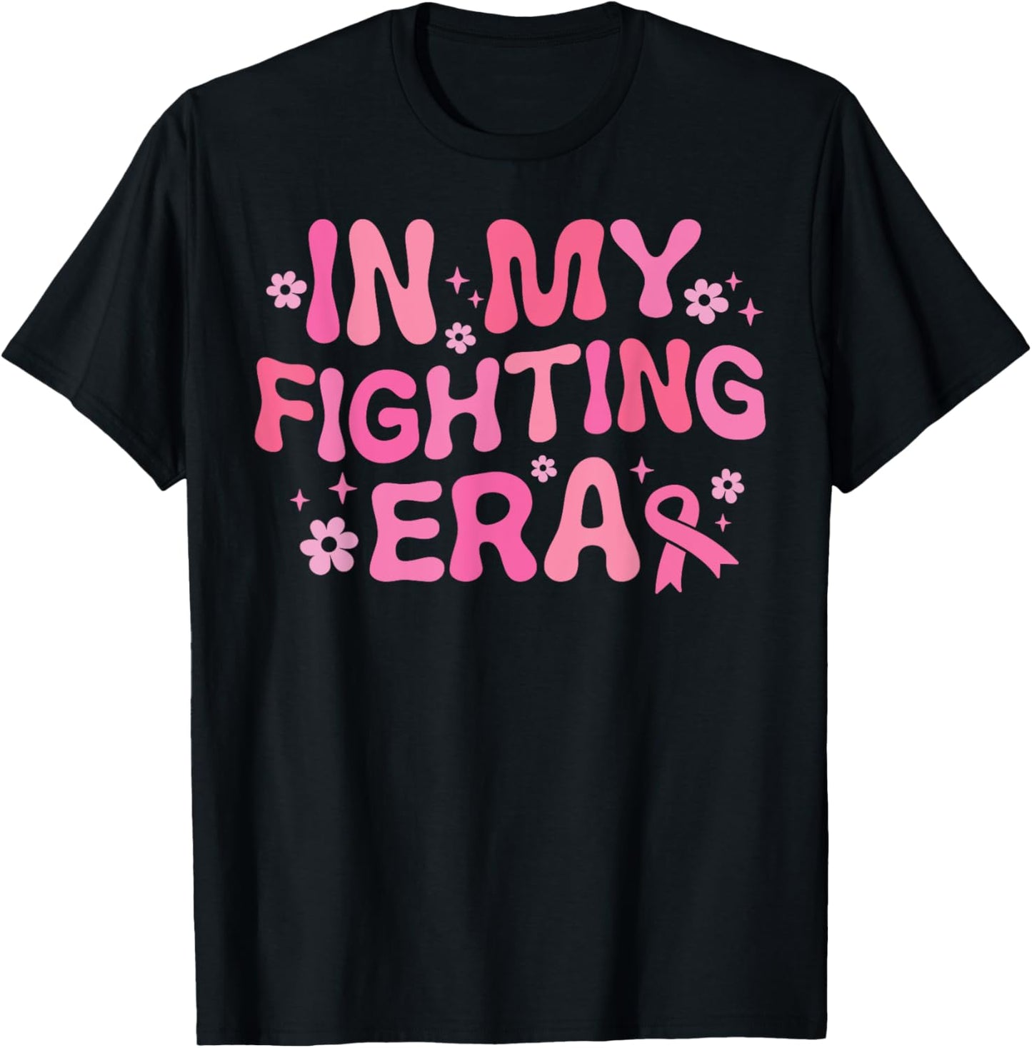 In My Fighting Era Breast Cancer Awareness Warrior Groovy T-Shirt - T-Shirt | Black