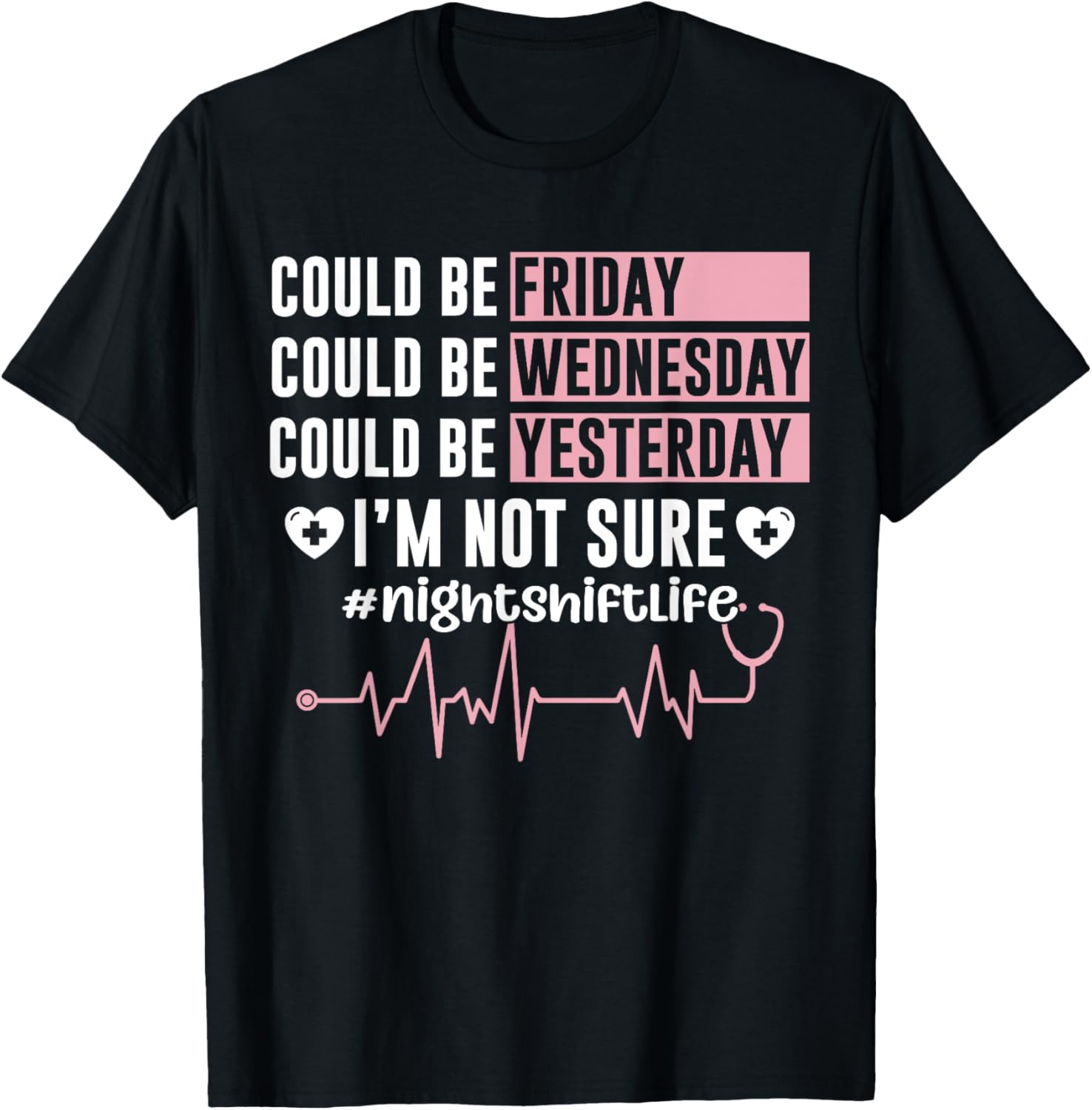 Funny Night Shift Nurse Night Shift What Day Is It? T-Shirt - T-Shirt | Black
