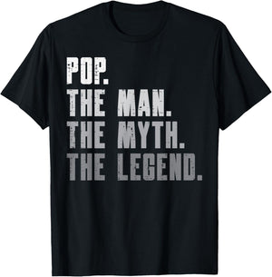 Pop The Man Myth Legend Funny Fathers Day Grandpa Papa Men T-Shirt - T-Shirt | Black