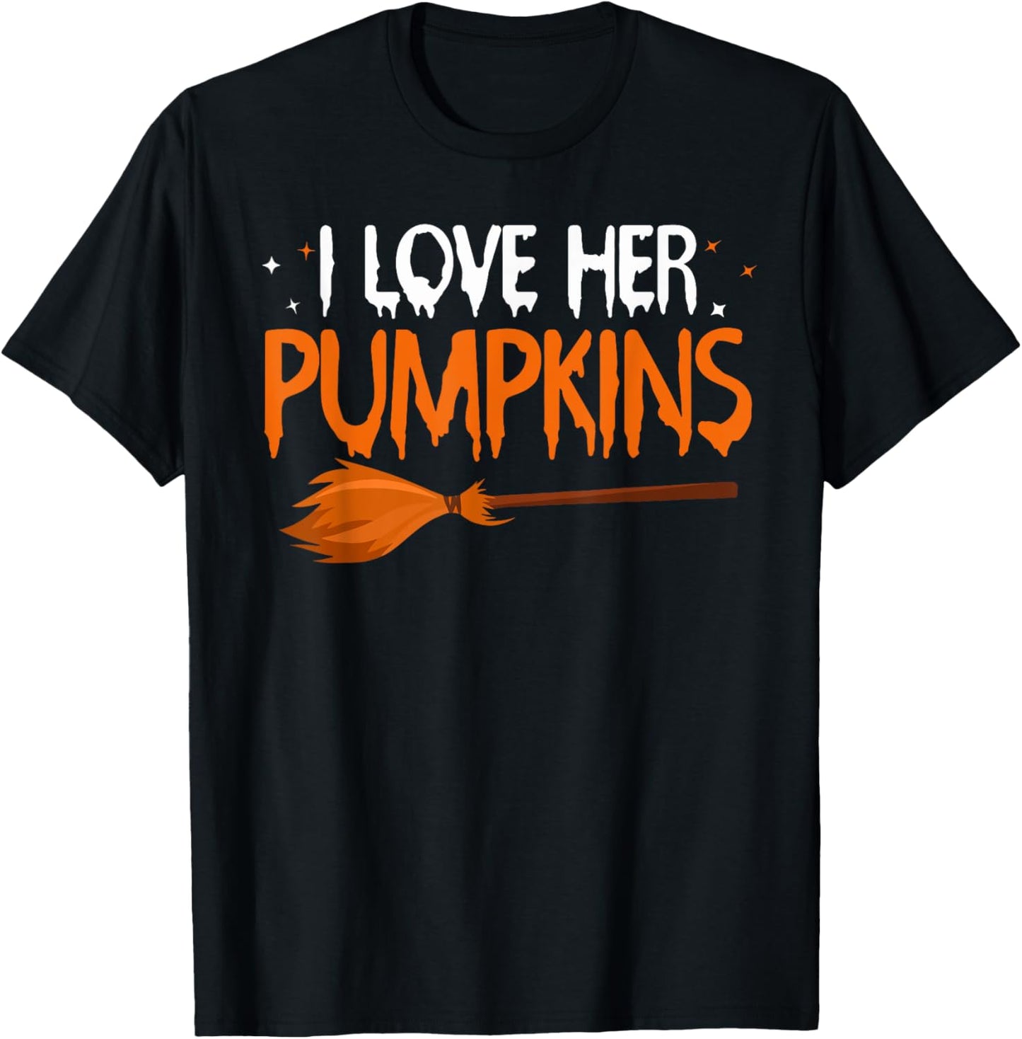 I Love His Broomstick I Love Her Pumpkins Halloween Couples T-Shirt - T-Shirt | Black
