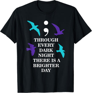 Birds Semicolon Suicide Prevention Awareness T-Shirt - T-Shirt | Black