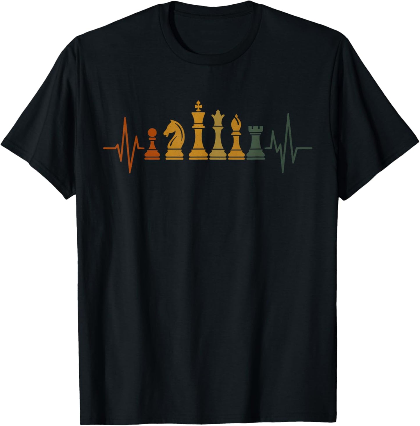 Retro Chess Design Heartbeat Line T-Shirt - T-Shirt | Black