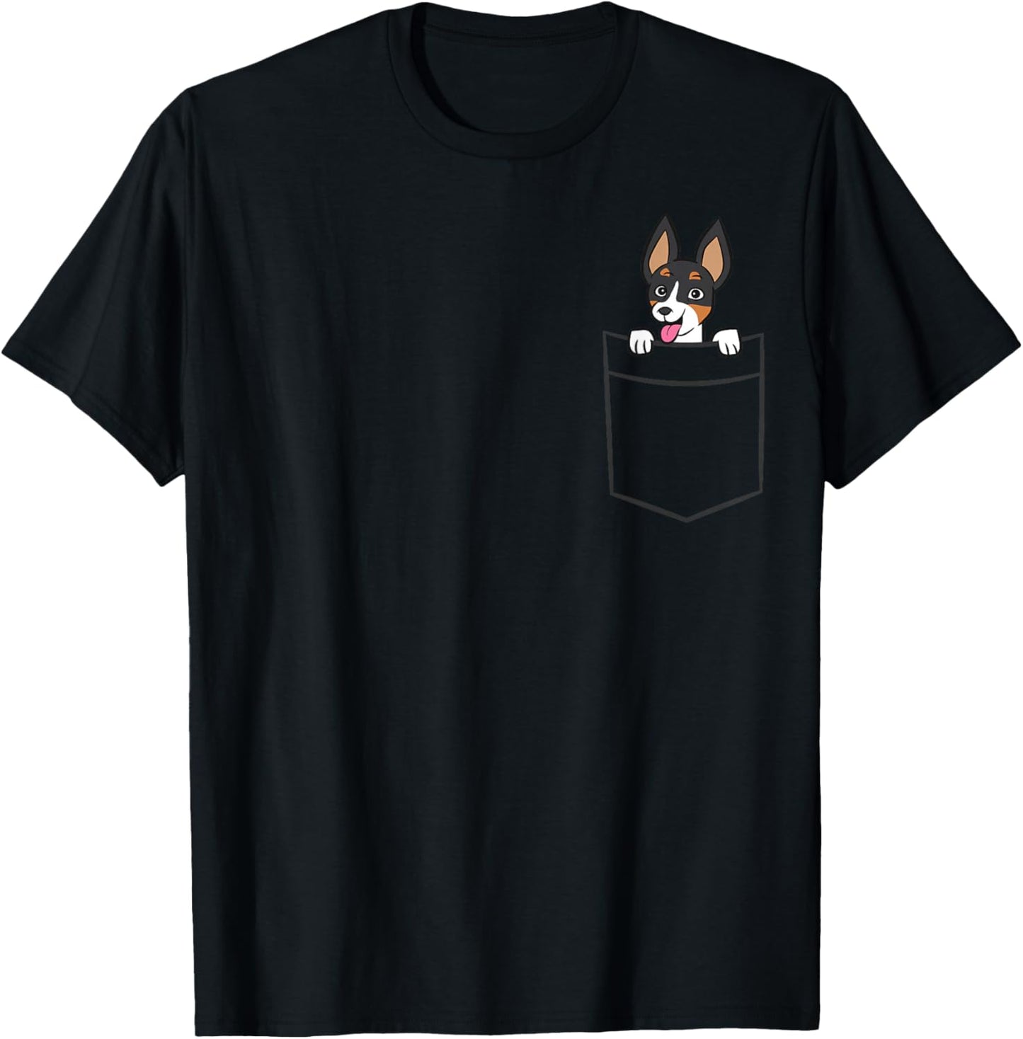 Rat Terrier In The Pocket Cute Rat Terrier , Small, Black T-Shirt - T-Shirt | Black