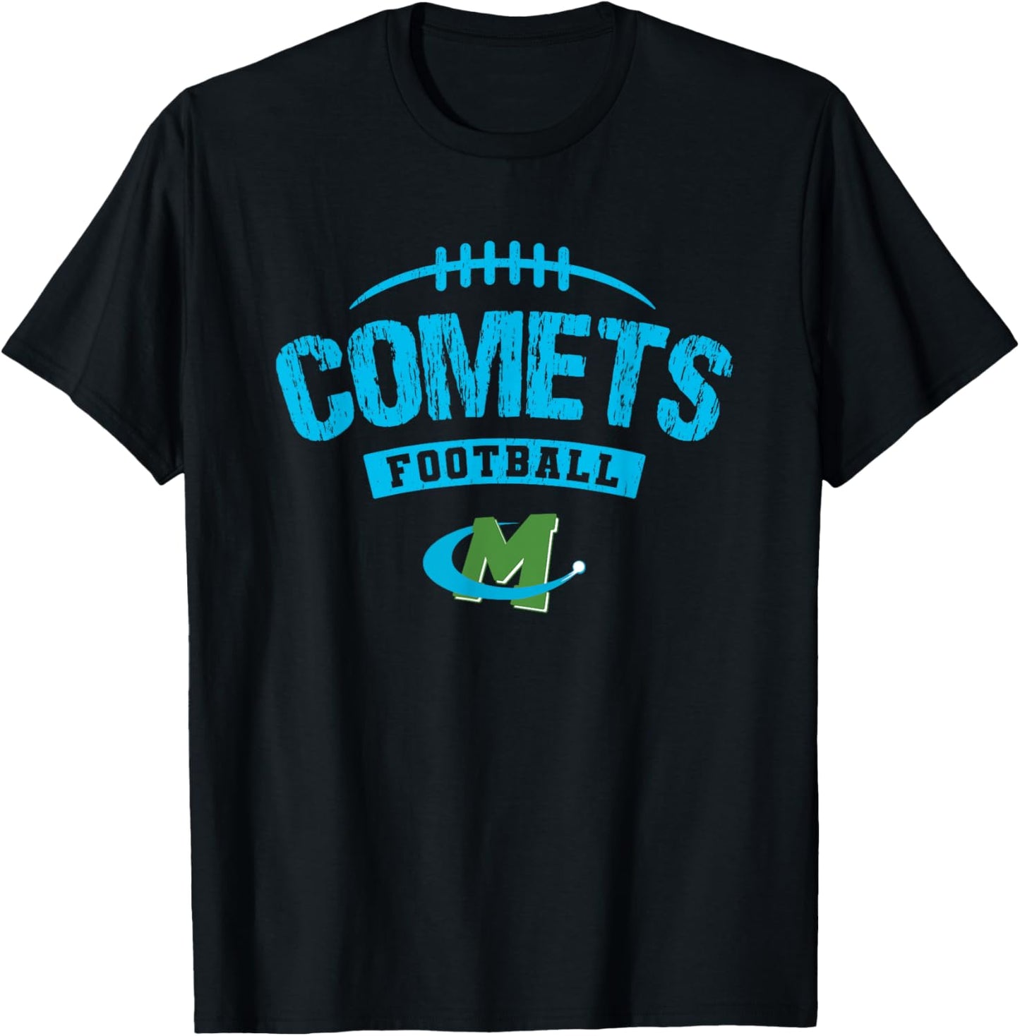 William Mason Comets Logo Football Distressed HS T-Shirt - T-Shirt | Black