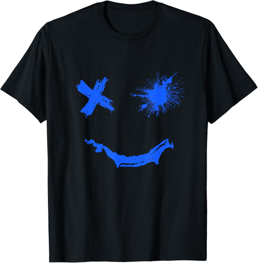 Blue Grunge Smile Royal Blue Graphic T-Shirt - T-Shirt | Black