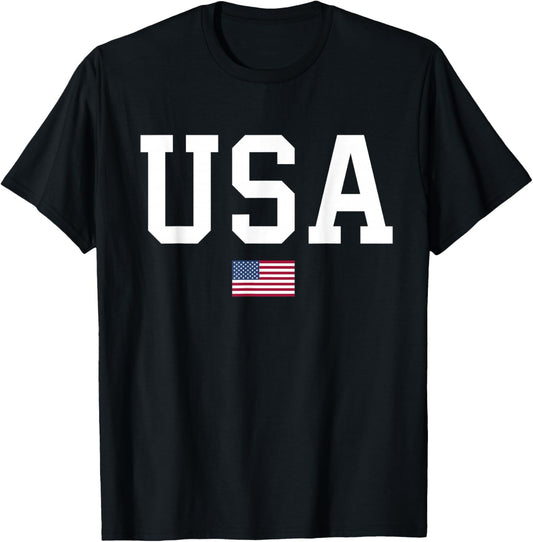 USA Women Men Kids American Flag Patriotic 4th of July T-Shirt - T-Shirt | Black