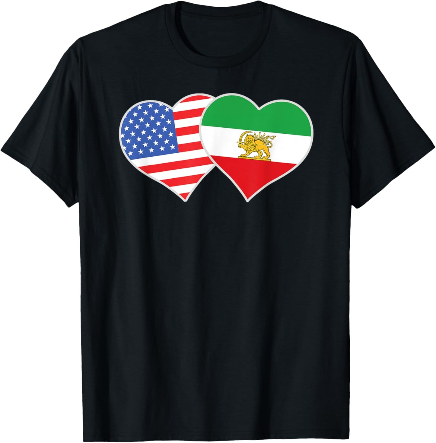 Persian American Flag Heart Love Persia USA T-Shirt - T-Shirt | Black