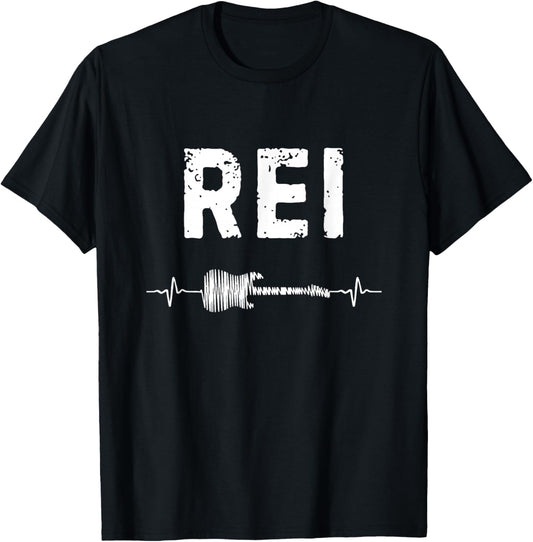 Rei Guitar Heartbeat Music Guitarist Retro Vintage T-Shirt - T-Shirt | Black