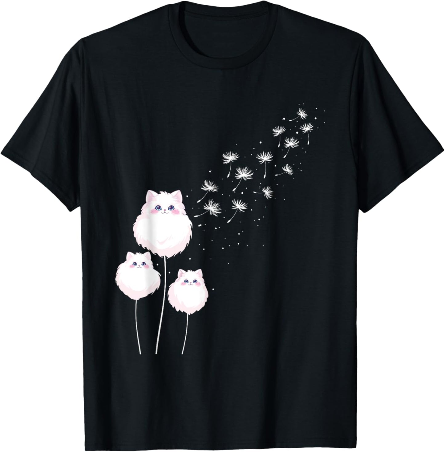 Cute Cat Dandelions - Cat Lover Kitten Owner Kitty Men Women Girls Kids T-Shirt - T-Shirt | Black