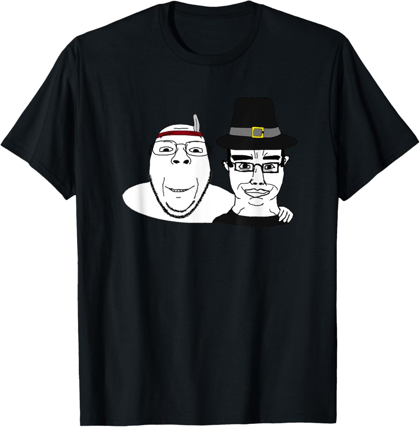 Soyjak Wojak Soyboy Thanksgiving Pilgrim Native America Chud T-Shirt - T-Shirt | Black