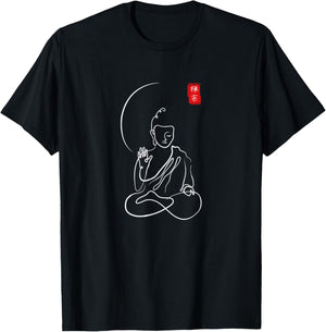 Buddha in Meditation, Minimalist Zen Buddhism,Spiritual Calm T-Shirt - T-Shirt | Black