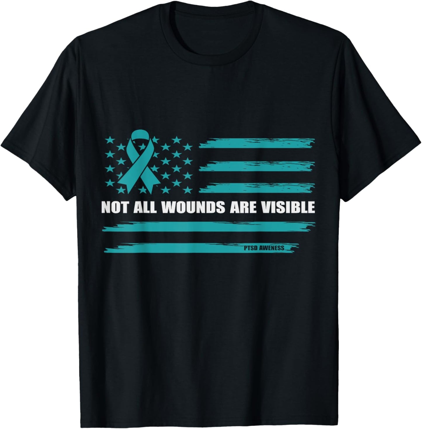 USA Flag Not All Wounds Are Visible PTSD Awareness T-Shirt - T-Shirt | Black