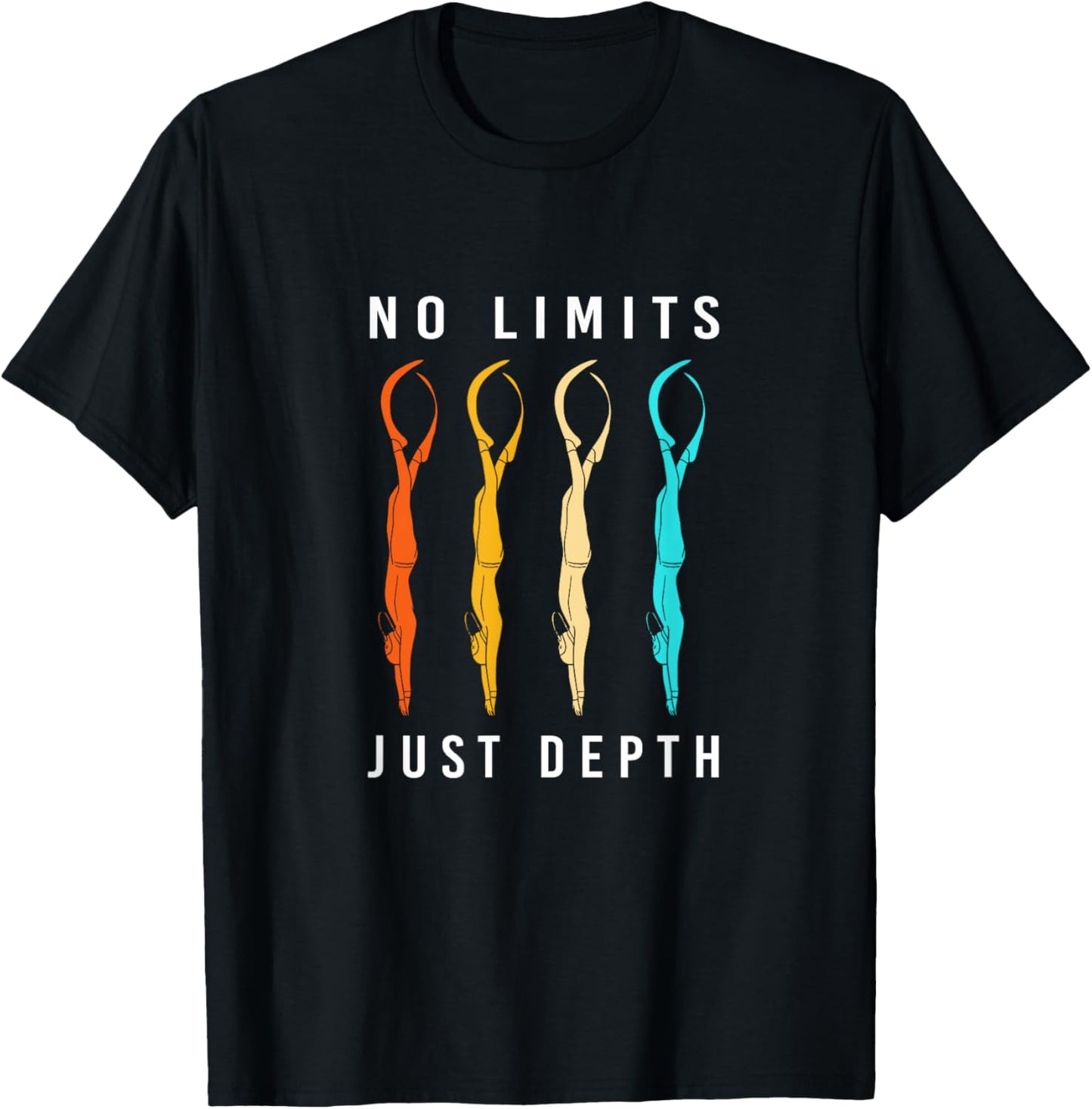 No Limits Just Depth Free Diving Retro Freedive T-Shirt - T-Shirt | Black
