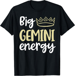 Big Gemini Energy Gemini Queen King Women Birthday Crown T-Shirt - T-Shirt | Black