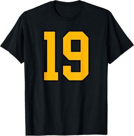 Gold and Black Sports Number 19 Jersey Uniform Player T-Shirt - T-Shirt | Black
