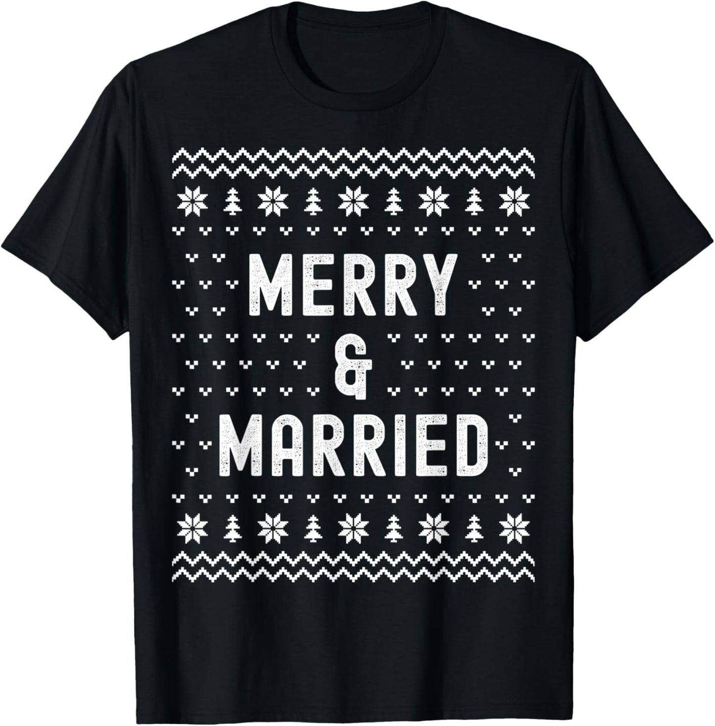 Merry & Married Matching Couples First Christmas as Mr & Mrs T-Shirt - T-Shirt | Black