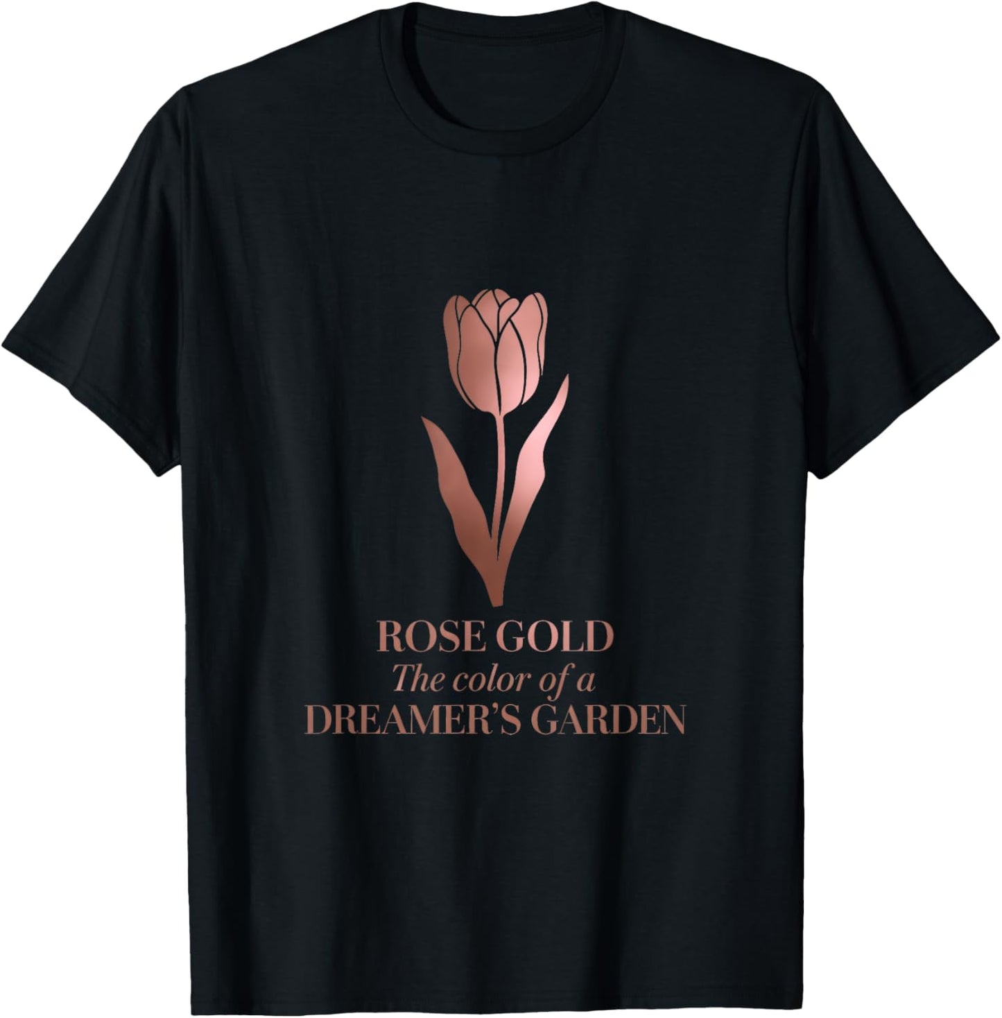 Minimalist Floral Rose-Gold Dreamer’s Garden Tulip Art T-Shirt - T-Shirt | Black