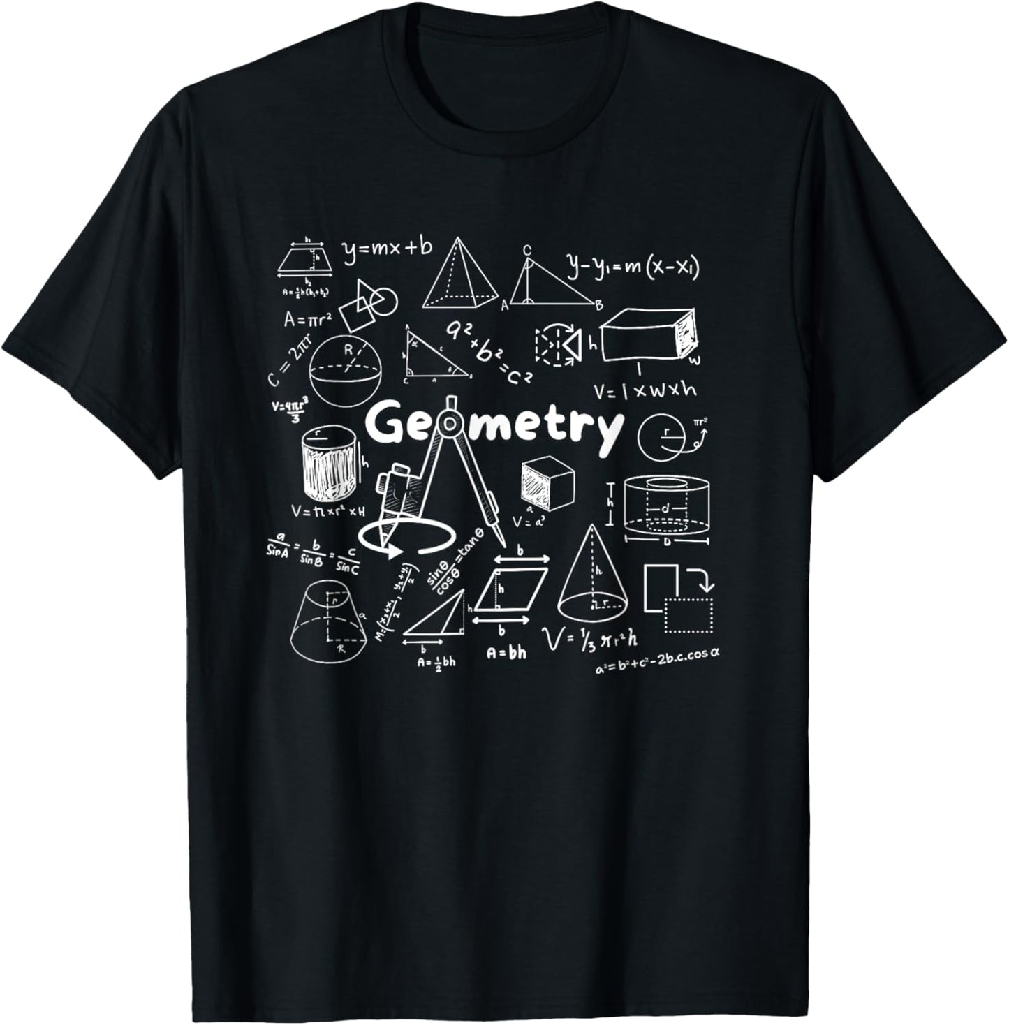 Geometry Lover's Shapes Equations & Formulas Cool Math Geek T-Shirt - T-Shirt | Black