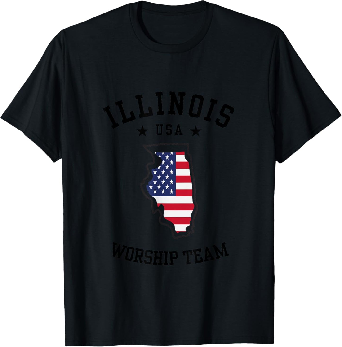 Worship Team. Illinois. America Flag. Christian Faith T-Shirt - T-Shirt | Black