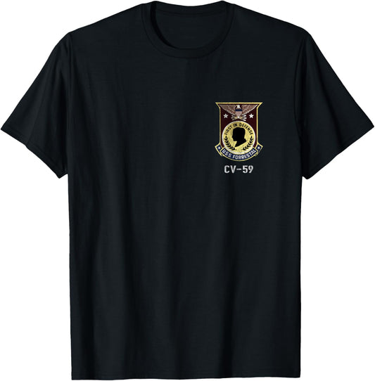 USS Forrestal CV-59 Logo American Flag Aircraft Carrier Papa T-Shirt - T-Shirt | Black