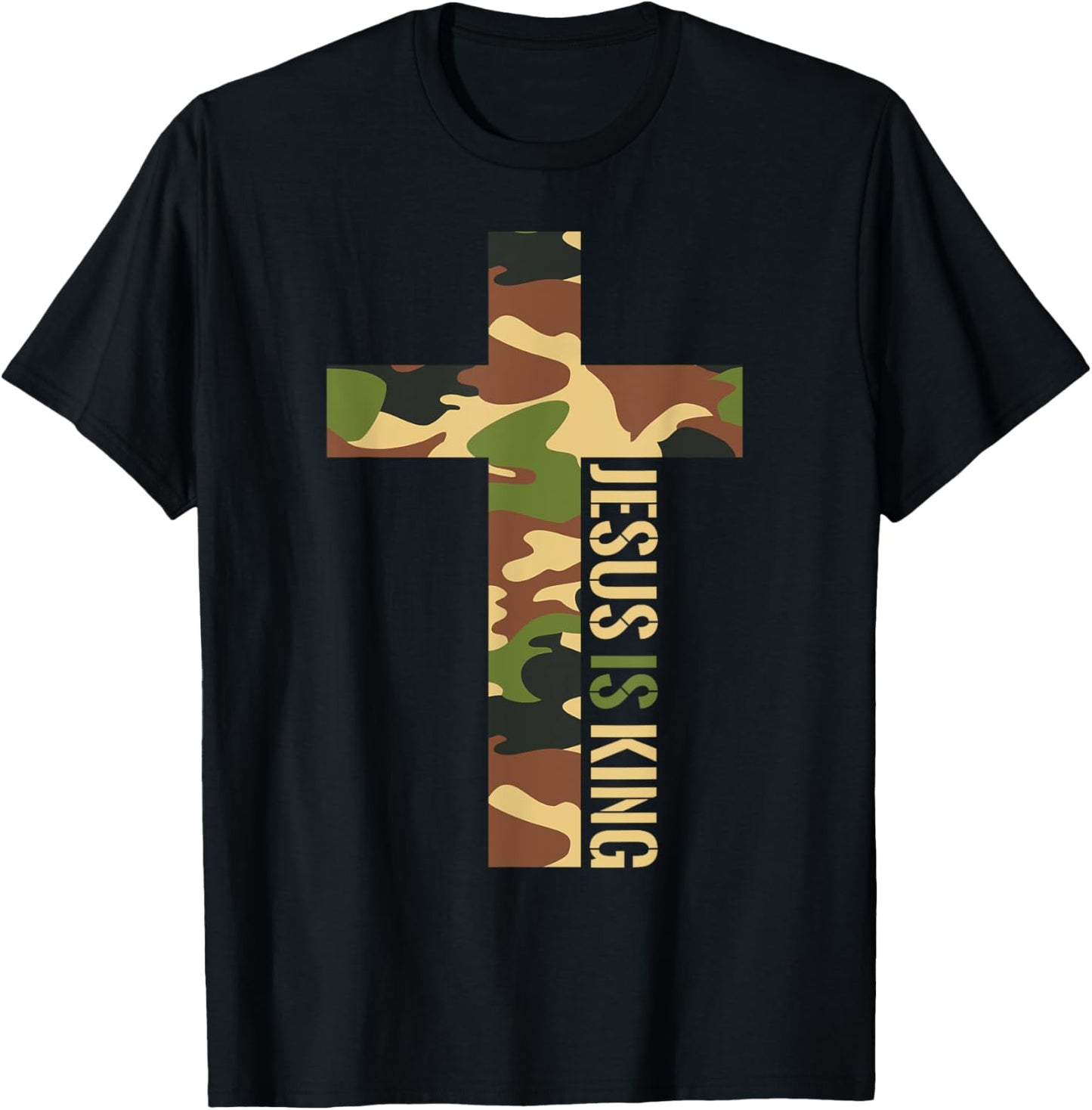 Jesus Is King Cross Christian Camo Camouflage Hunting God T-Shirt - T-Shirt | Black