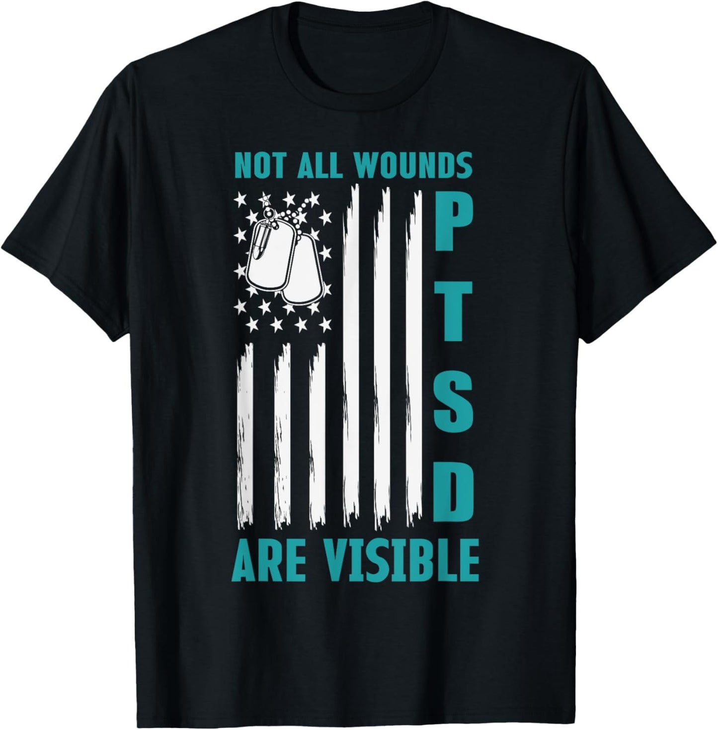 USA Flag Not All Wounds Are Visible PTSD Awareness T-Shirt - T-Shirt | Black