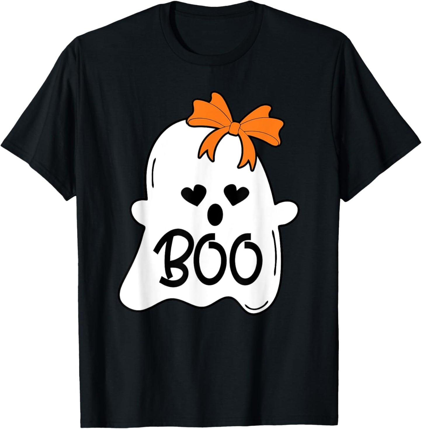 Ghost with Bow Boo Girls Halloween T-Shirt - T-Shirt | Black