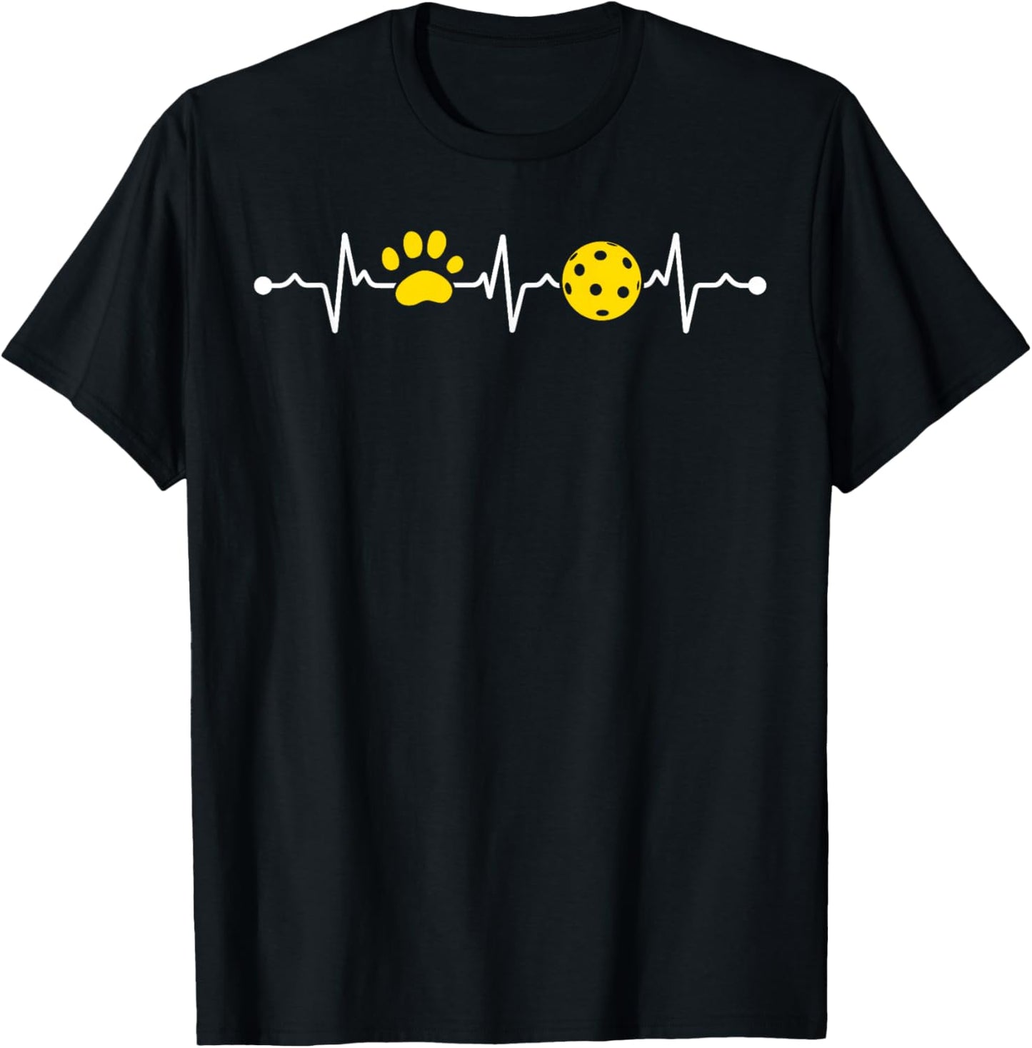 Funny Pickleball Player Heartbeat Dog Paw Heartbeat T-Shirt - T-Shirt | Black