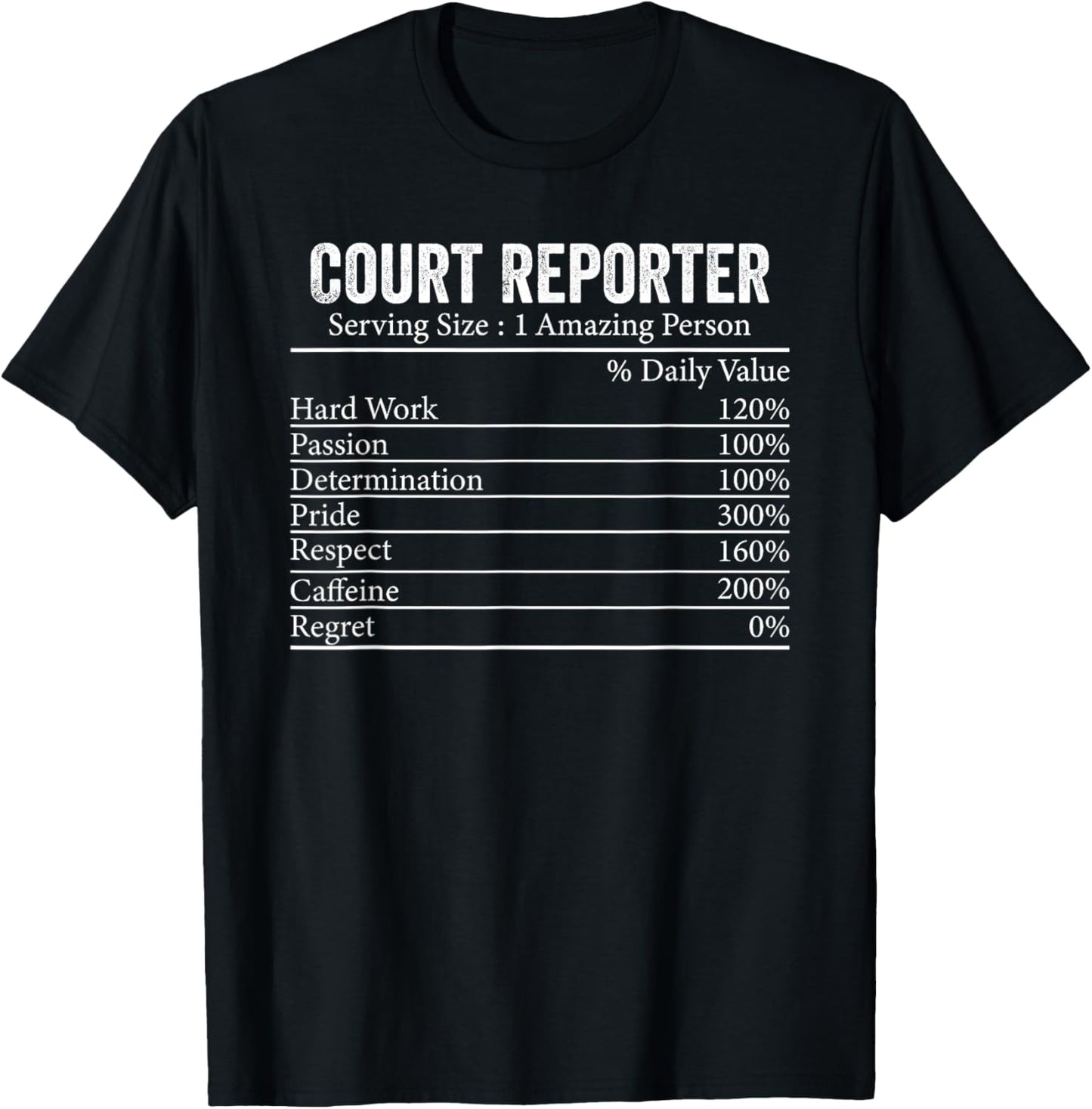 Funny Court Reporter Nutrition Facts Information Men Women T-Shirt - T-Shirt | Black