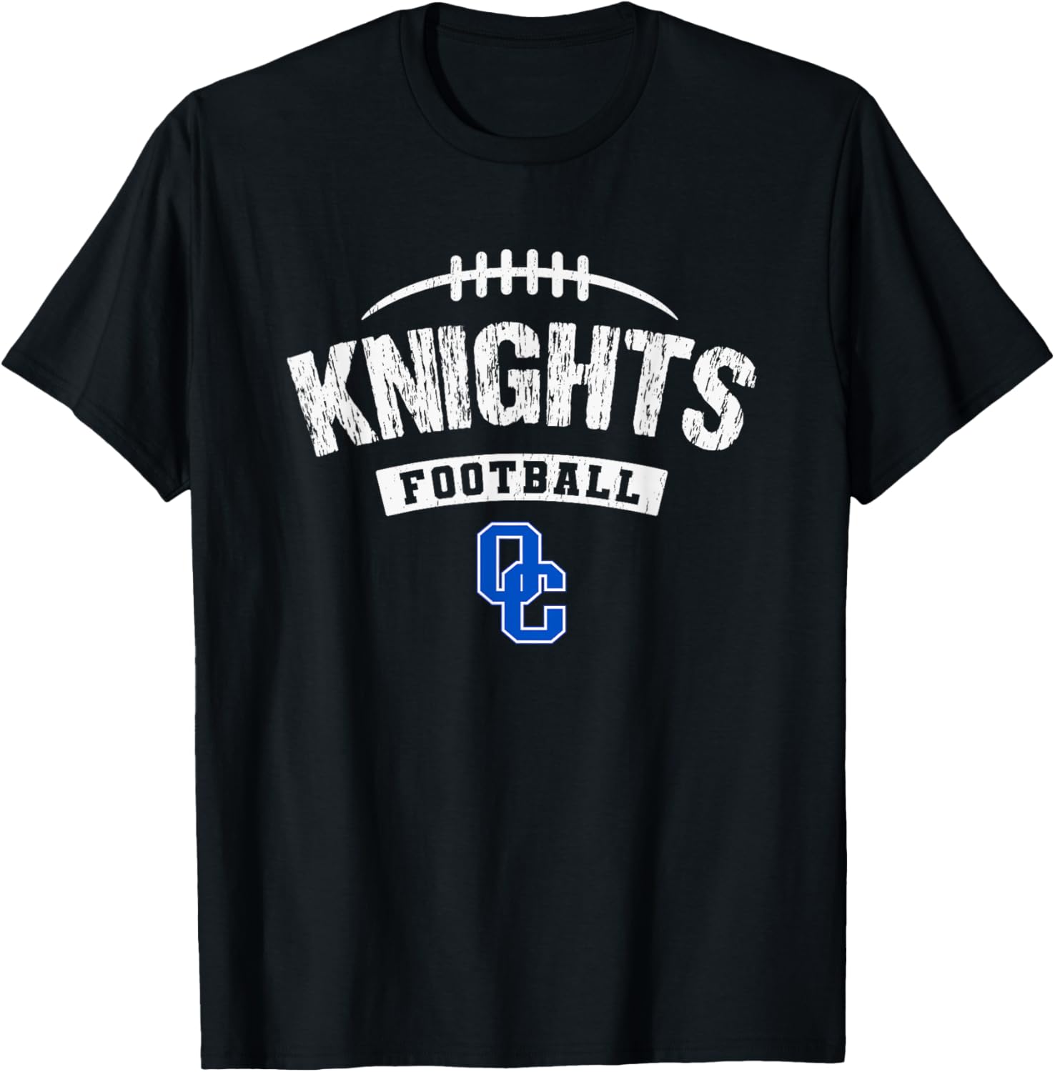 Oak Creek Knights Logo Football Distressed HS T-Shirt - T-Shirt | Black