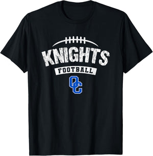 Oak Creek Knights Logo Football Distressed HS T-Shirt - T-Shirt | Black