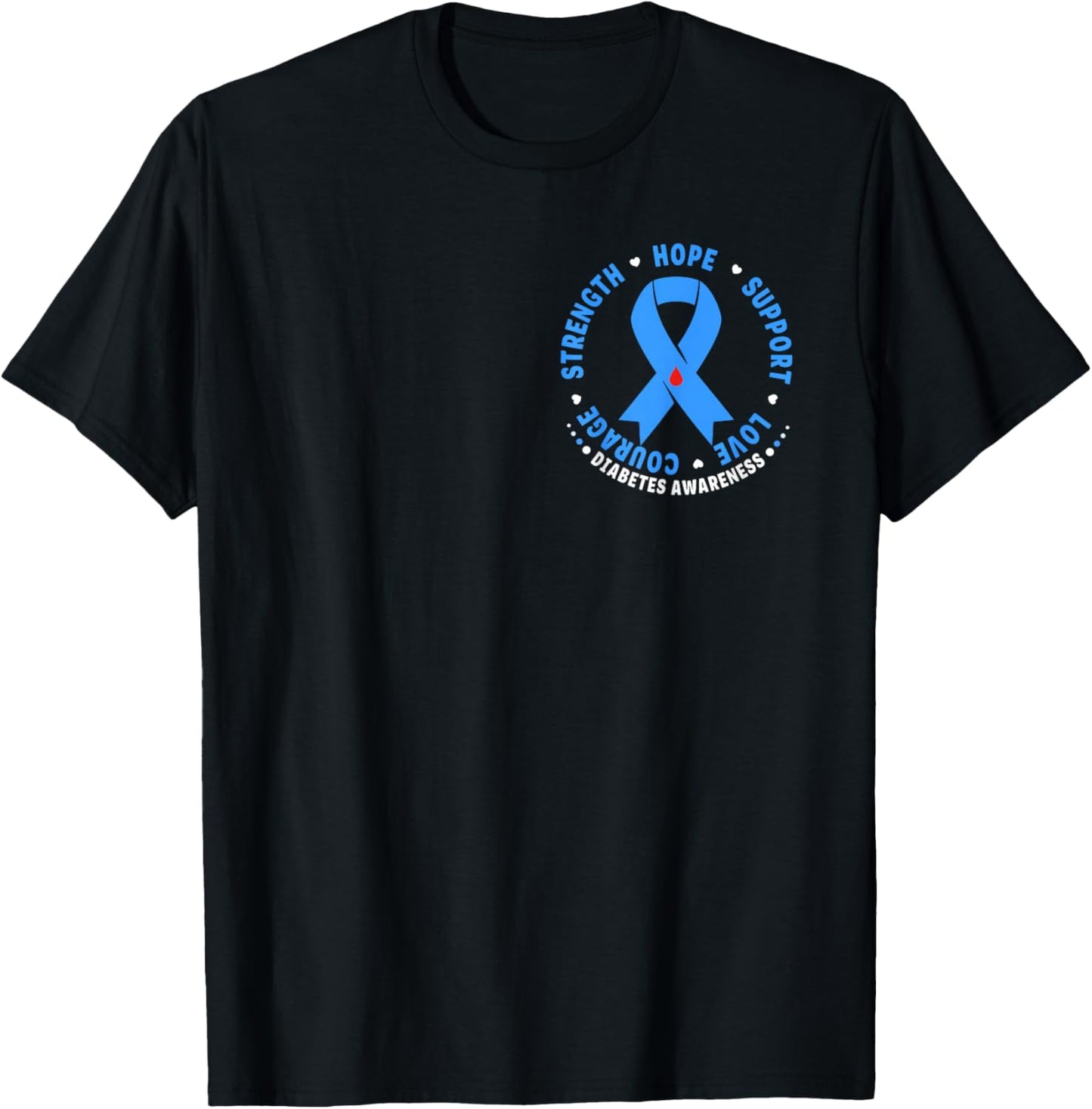 Diabetes Awareness Month Blue Love Ribbon Support T1D T2D T-Shirt - T-Shirt | Black