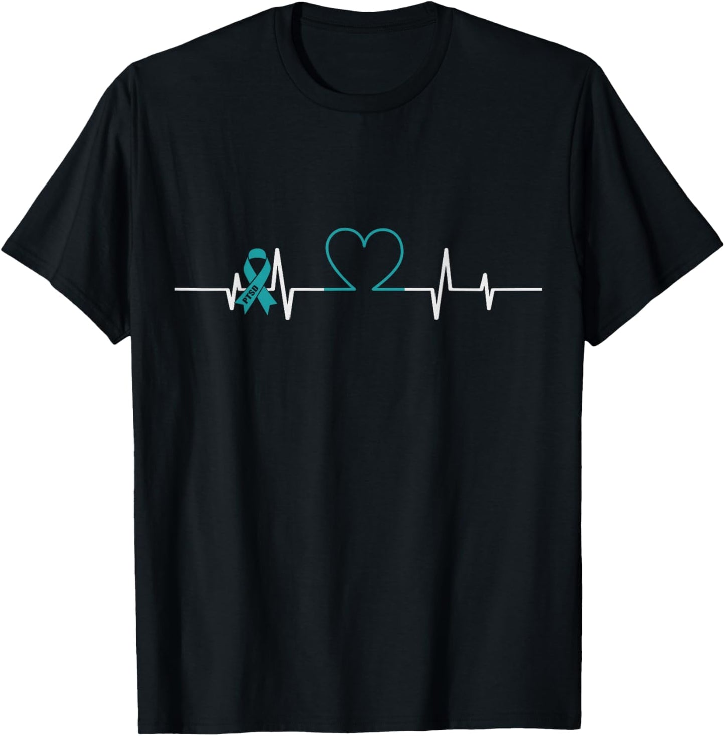 Teal Ribbon PTSD Heartbeat PTSD Awareness T-Shirt - T-Shirt | Black