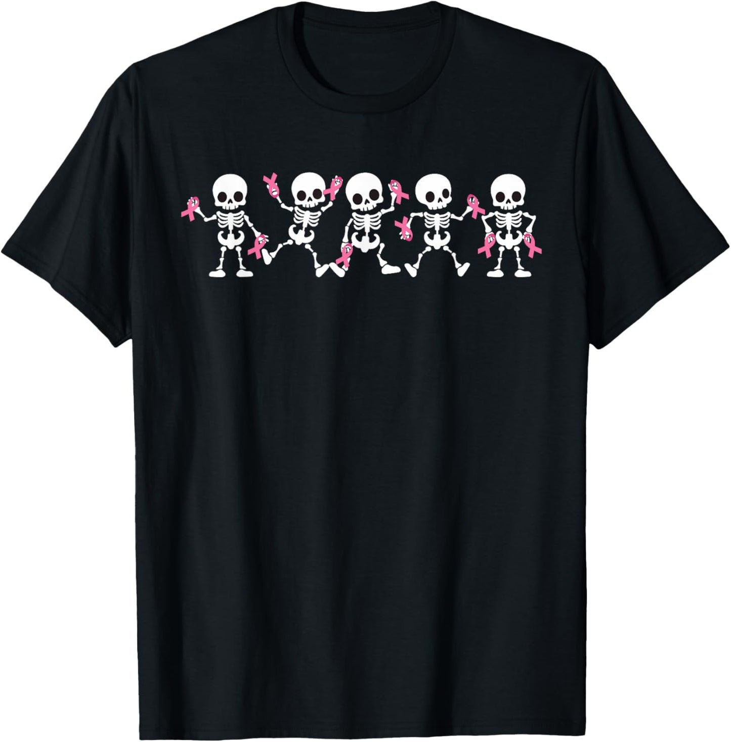 Pink Ribbon Breast Cancer Awareness Skeleton Women Men Kids T-Shirt - T-Shirt | Black
