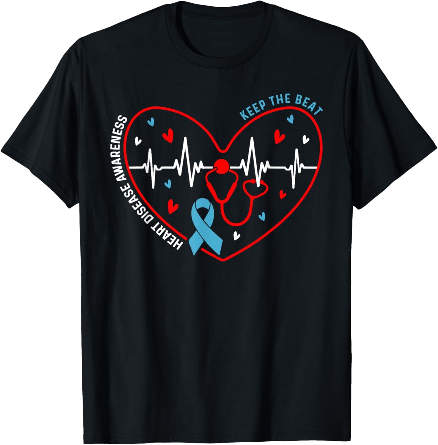 Heart Disease Awareness Heartbeat Survivor Warrior Support T-Shirt - T-Shirt | Black
