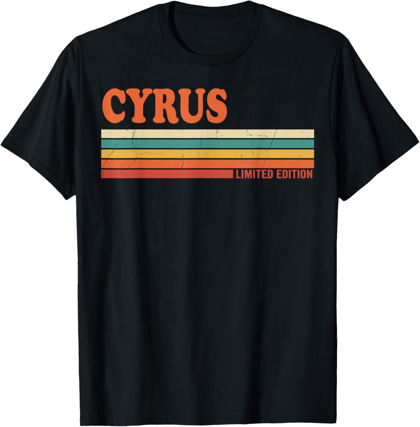 Cyrus Rétro Prénom Personnalisé Rayures Vintage T-Shirt - T-Shirt | Black