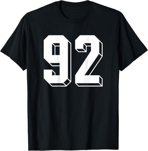 Number 92 BACKSIDE - Retro 80s 90s Team Jersey Numbered T-Shirt - T-Shirt | Black
