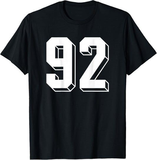Number 92 BACKSIDE - Retro 80s 90s Team Jersey Numbered T-Shirt - T-Shirt | Black