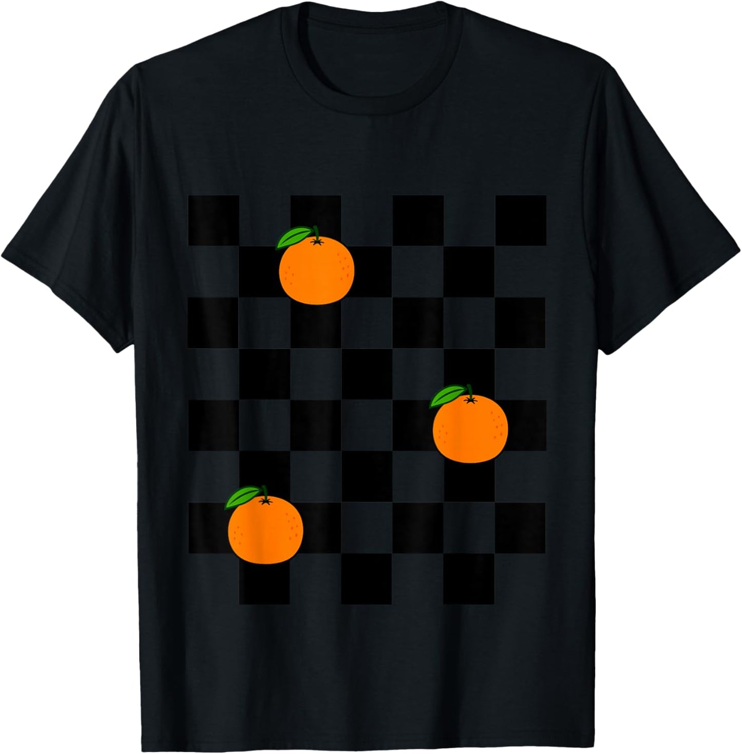 Black White Checkerboard Oranges T-Shirt - T-Shirt | Black