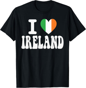 I Love Ireland Heart Flag Retro Travel Souvenir T-Shirt - T-Shirt | Black