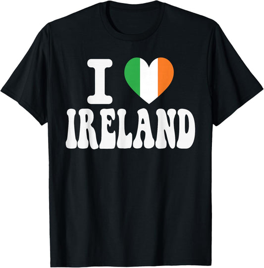 I Love Ireland Heart Flag Retro Travel Souvenir T-Shirt - T-Shirt | Black