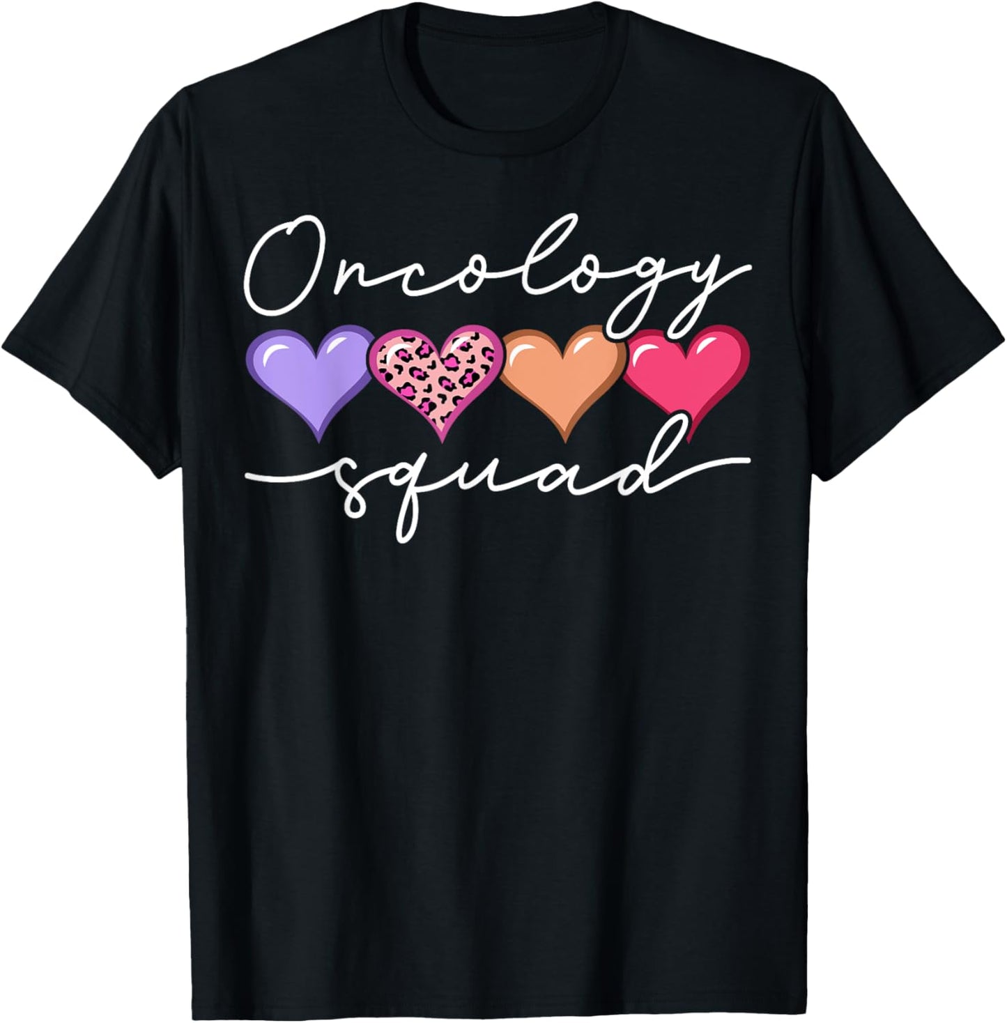 Oncology Squad Oncologist Oncology Nurse Heart Leopard T-Shirt - T-Shirt | Black