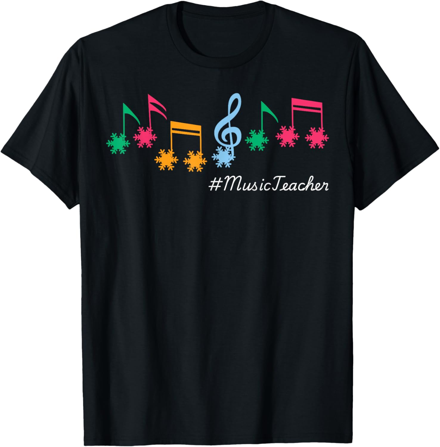 Funny Music Teacher Christmas Music Notes Snowflakes Outfit T-Shirt - T-Shirt | Black