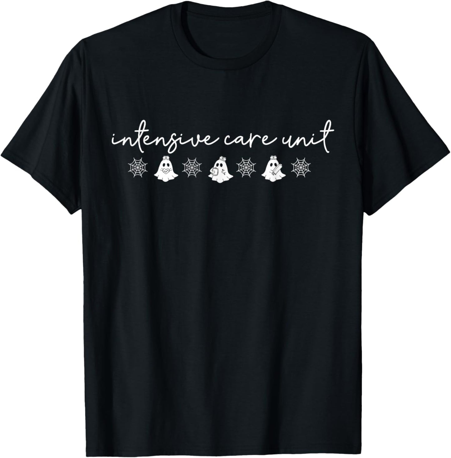 Retro Ghost Intensive Care Unit Spooky Halloween ICU Nurse T-Shirt - T-Shirt | Black