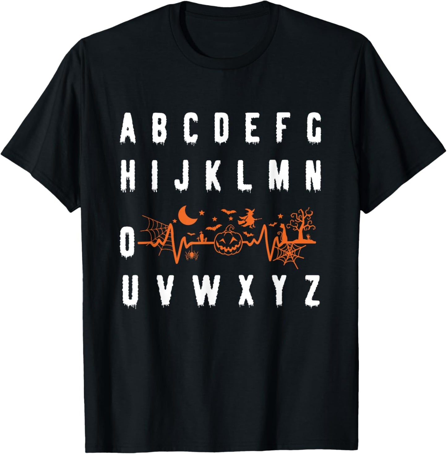 PQRST Alphabet Heartbeat Halloween nurse T-Shirt - T-Shirt | Black