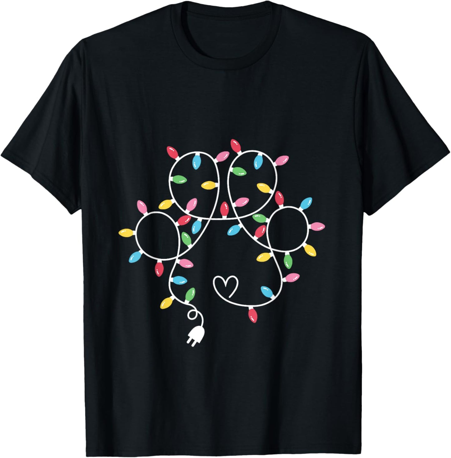 Dog Paw Print Lights Christmas Dog Lover Christmas Men Women Kids T-Shirt - T-Shirt | Black