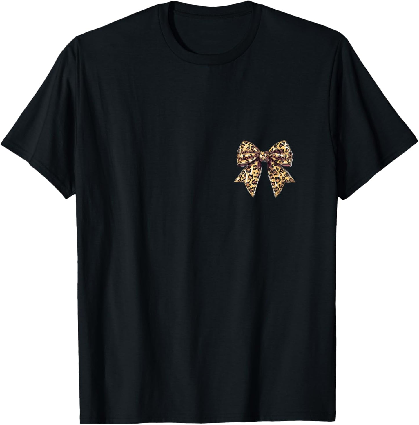 Coquette Bow Leopard Pattern Dainty Bow Animal Pattern T-Shirt - T-Shirt | Black