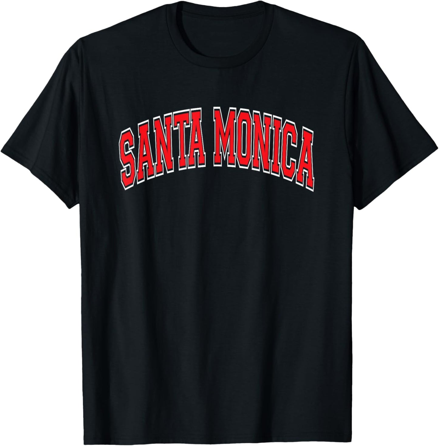 Santa Monica Arched Red Text T-Shirt - T-Shirt | Black
