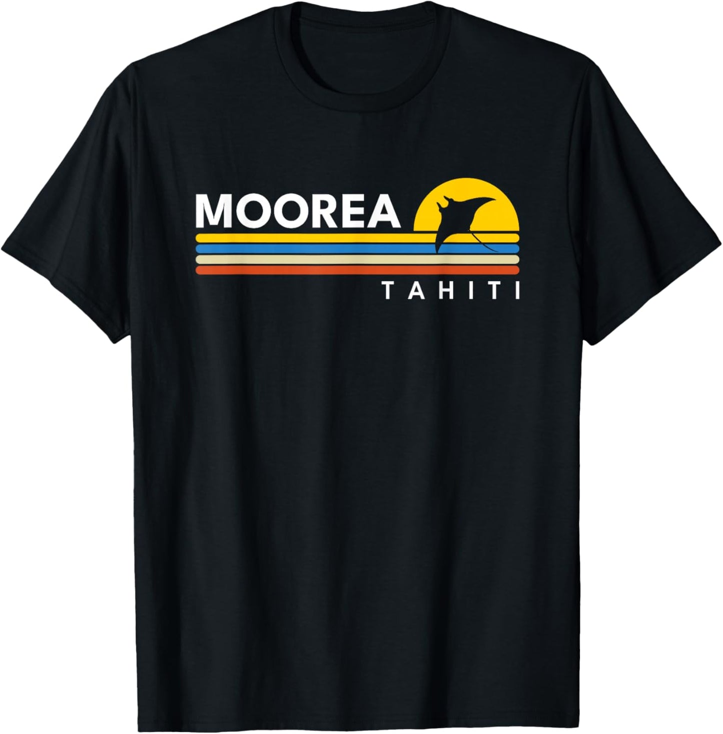 Moorea Tahiti Manta Ray Vintage Retro Souvenirs T-Shirt - T-Shirt | Black