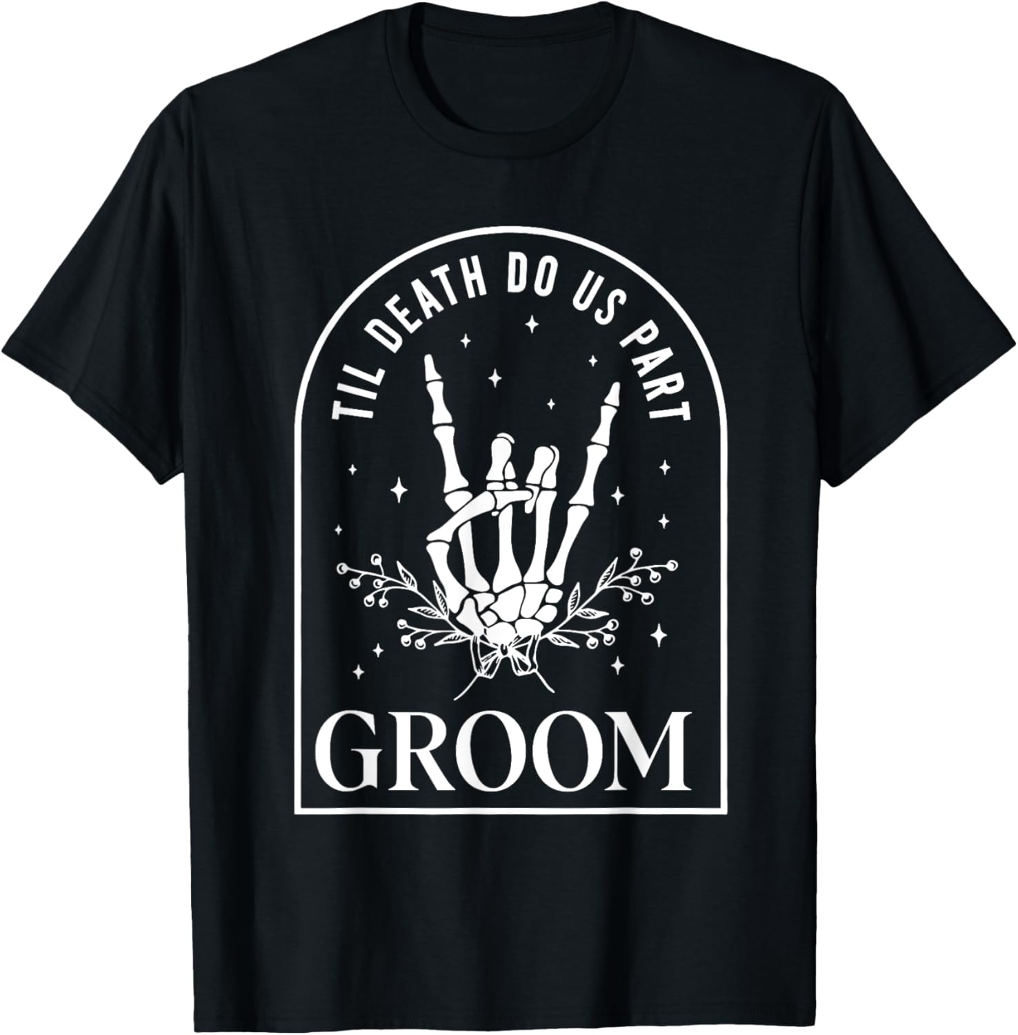 Groom Bride Skeleton Rock Hand Couples Wedding Halloween T-Shirt - T-Shirt | Black